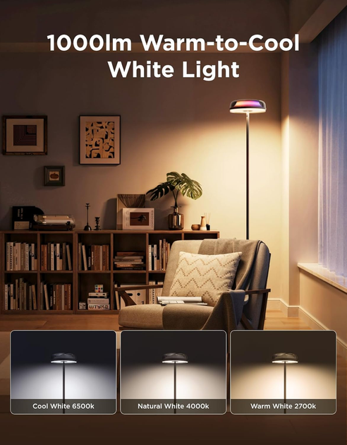 Розумний торшер Govee Uplighter RGBIC з ефектом водяних брижів: LED лампа 2 в 1, SmartThings, Alexa, Matter, білий/кольоровий - зображення 4