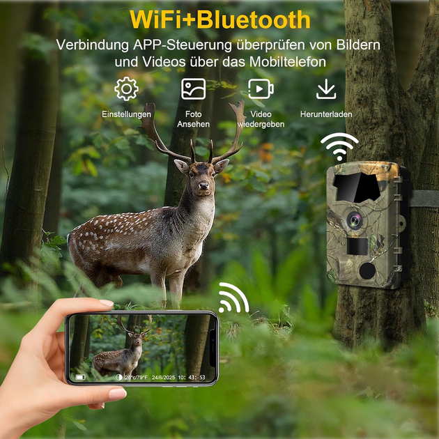 Фотопастка Камера дикої природи 5K Wi-Fi: 64 МП, Full HD, нічне бачення, 0.1 с відгук, застосунок, SD 64 ГБ + 8 батарейок - Фото 3 Фотопастка Камера дикої природи 5K Wi-Fi: 64 МП, Full HD, нічне бачення, 0.1 с відгук, застосунок, SD 64 ГБ + 8 батарейок - зображення 3