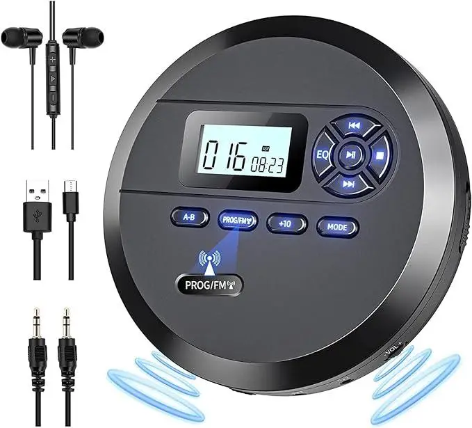 Портативний CD-плеєр MP111B Black: Програвач із динаміками, FM-передавачем, акумулятором 2000 mAh та функцією Anti-Shock - зображення 2