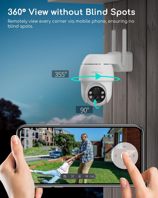 Камера відеоспостереження COOAU Q02 акумуляторна Wi-Fi 2K Super HD PTZ 355° PIR, кольорове нічне бачення, комплект 2 шт - зображення 4
