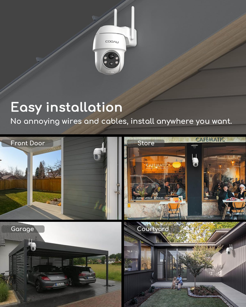 Камера відеоспостереження COOAU Q02 акумуляторна Wi-Fi 2K Super HD PTZ 355° PIR, кольорове нічне бачення, комплект 2 шт - зображення 7