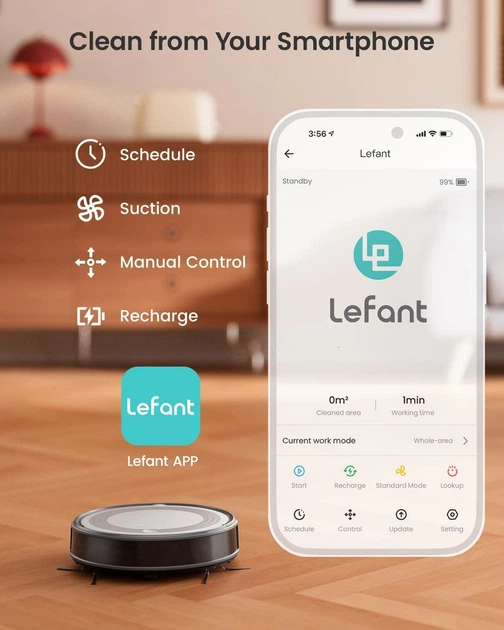 Робот-пылесос Lefant M310 – всасывание 4500 Па, ультратонкий и тихий Черный с серым - изображение 2