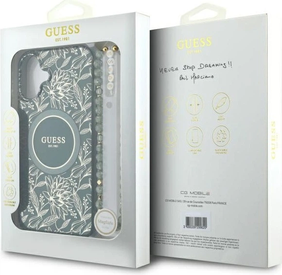 Панель Guess IML Flowers Allover Electro With Pearl Strap MagSafe для Apple iPhone 16 Plus Green (GUHMP16MHCPOFPA) - зображення 7