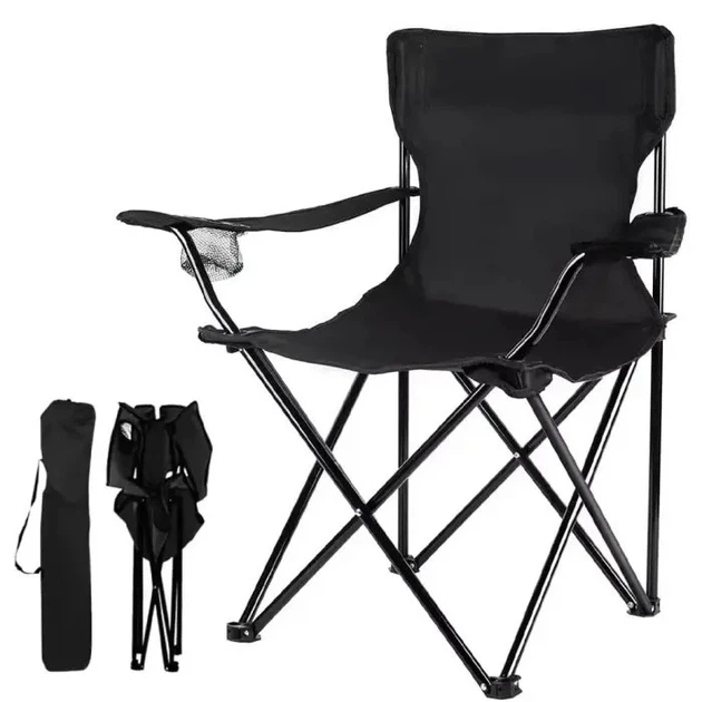 Розкладний туристичний стілець зі спинкою та підстаканником Camping Quad Chair HX 001 навантаження до 120 кг, 80×50×50 см, тканина Оксфорд 600D + ПВХ покриття, Чорний - зображення 7
