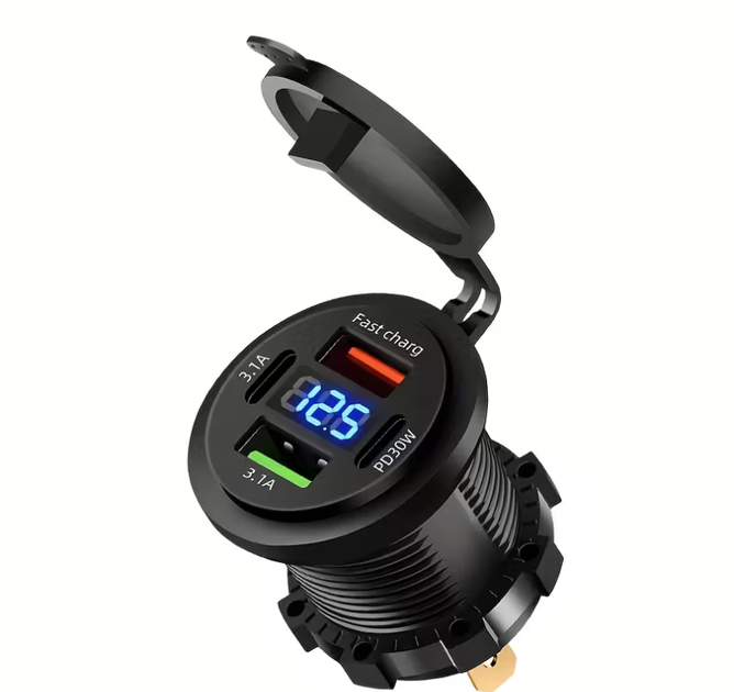 Врезная USB розетка 12 24 V 4 порта с вольтметром 2 USB C PD 2 USB A QC 3.0 - Фото 1 Врезная USB розетка 12 24 V 4 порта с вольтметром 2 USB C PD 2 USB A QC 3.0 - изображение 1