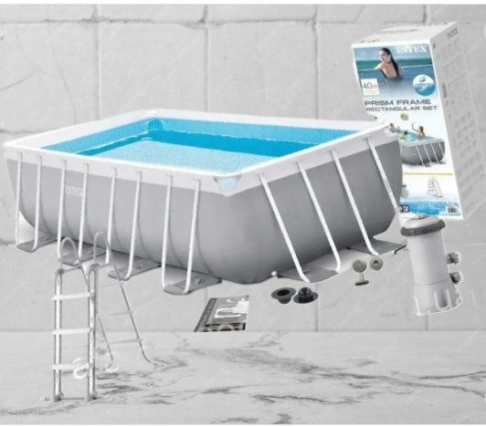 Басейн каркасний, прямокутний розмір 400x200x100 см, насос-фільтр картриджний 2006 л/год, сходи, Intex 26788 , - Фото 1 Басейн каркасний, прямокутний розмір 400x200x100 см, насос-фільтр картриджний 2006 л/год, сходи, Intex 26788 , - зображення 1