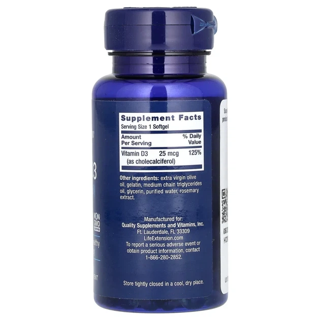 Вітамін Д3 Life Extension (Vitamin D3) 1000 МО 250 капсул (LEX-17512) - изображение 2