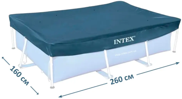 Тент для прямокутного басейнів, Intex 28036, кріплення спеціальним фіксуючим шнурком, розмір 260x160см - Фото 7 Тент для прямокутного басейнів, Intex 28036, кріплення спеціальним фіксуючим шнурком, розмір 260x160см - зображення 7
