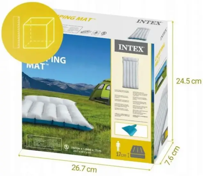 Матрац надувний для кемпінгу, Intex 67997 Camping, з підголівником 67х184х13 см, колір сірий, для подорожей і відпочинку - зображення 5