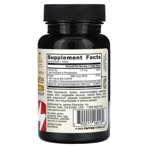 Метилфолат і метил B12 Jarrow Formulas (Methyl B-12 & Methyl Folate) 1000 мкг/400 мкг 100 жувальних таблеток зі смаком лимона (JRW-18018) - изображение 2