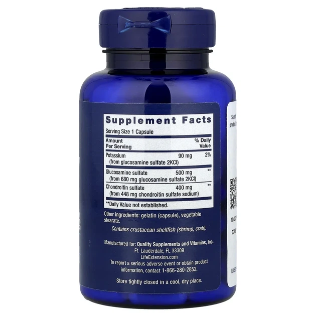 Глюкозамін Хондроїтин Life Extension (Glucosamine Chondroitin) 400 мг/450 мг 100 капсул (LEX-52210) - зображення 2