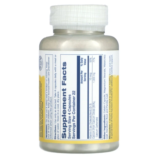 Цитрат кальцію з вітаміном D3 Solaray (Calcium Citrate) 1000 мг 90 капсул (SOR-04583) - изображение 2