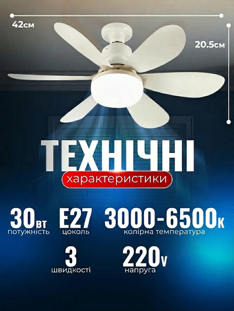 Лампа LED вентилятор под стандартный патрон E27, вентилятор на пульте управления, люстра с вентилятором люстра с вентилятором и пультом управления - изображение 2