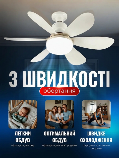 Лампа LED вентилятор под стандартный патрон E27, вентилятор на пульте управления, люстра с вентилятором люстра с вентилятором и пультом управления - изображение 4