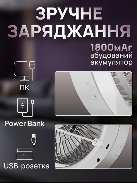 Вентилятор на акумуляторі настільний вентилятор бездротовий c RGB-підсвічуванням USB вентилятор - Фото 4 Вентилятор на акумуляторі настільний вентилятор бездротовий c RGB-підсвічуванням USB вентилятор - зображення 4
