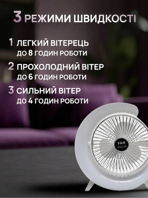 Вентилятор на акумуляторі настільний вентилятор бездротовий c RGB-підсвічуванням USB вентилятор - Фото 6 Вентилятор на акумуляторі настільний вентилятор бездротовий c RGB-підсвічуванням USB вентилятор - зображення 6