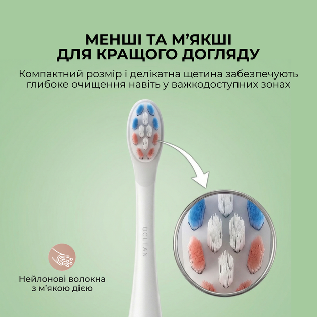 Насадка Oclean P3K1 детская с фтором ультрамягкая белая 2 шт - Фото 3 Насадка Oclean P3K1 детская с фтором ультрамягкая белая 2 шт - изображение 3