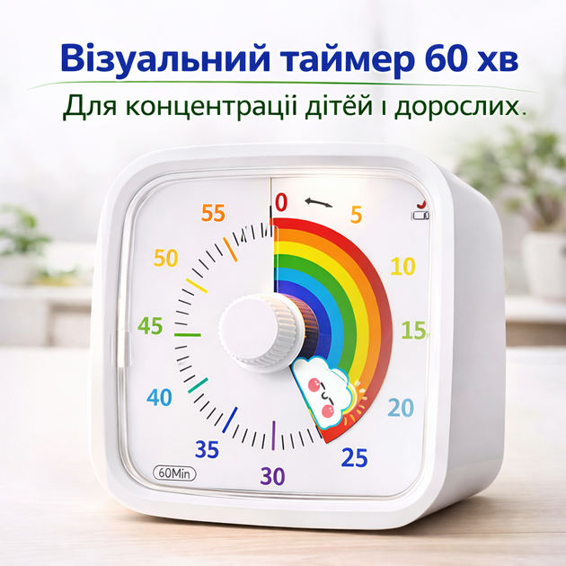 Визуальный таймер для детей и взрослых 60 минут механические для обучения часы обратного отсчета Pomodoro РДУГ, аутизм - изображение 10