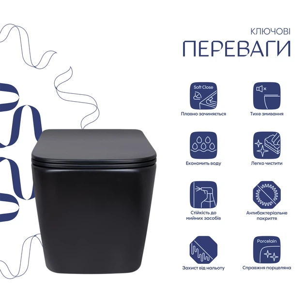Унитаз подвесной Qtap Tern New Ultra Quiet с сиденьем с сиденьем Soft-Close MATT BLACK QT17332303ASMB - изображение 3