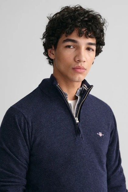 Чоловіча темно-синя вовняна кофта SUPERFINE Gant S 87213 - изображение 4