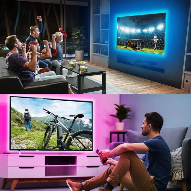 Світлодіодна RGB стрічка 5 м, з пультом, USB, TV LED Strip CB-5050 / Розумна стрічка (L) - зображення 3