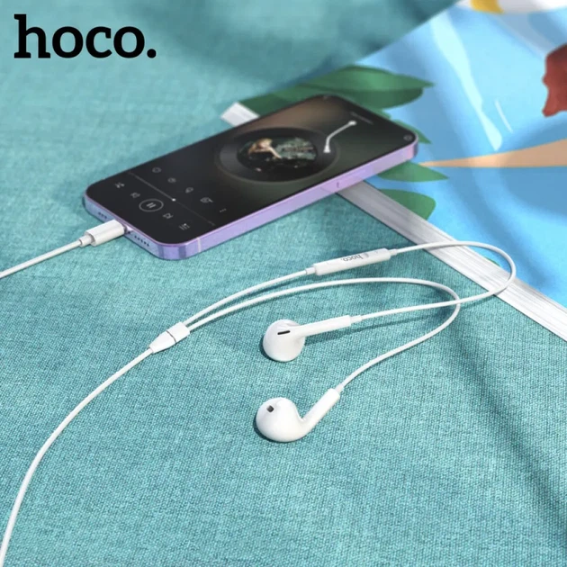 Навушники HOCO M111 Max Lightning, дротові вакуумні з мікрофоном і пультом, для iPhone, білі - зображення 3
