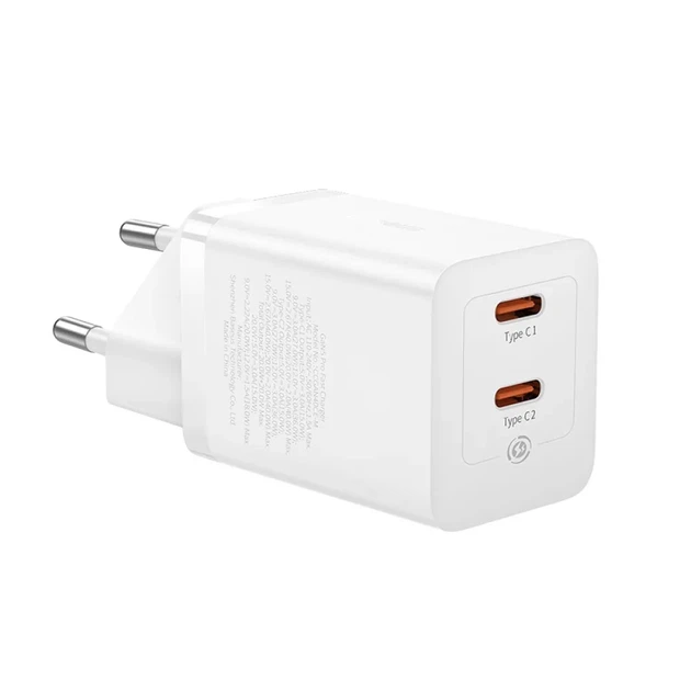 Мережевий зарядний пристрій Baseus GaN5 Pro 40W, USB-C + USB-A, PD швидка зарядка, компактний GaN адаптер для смартфонів, планшетів і ноутбуків, білий - Фото 1 Мережевий зарядний пристрій Baseus GaN5 Pro 40W, USB-C + USB-A, PD швидка зарядка, компактний GaN адаптер для смартфонів, планшетів і ноутбуків, білий - зображення 1