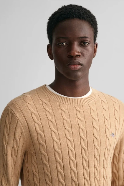 Чоловічий бежевий джемпер COTTON CABLE C-NECK Gant S 8050601 - изображение 4