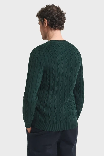 Чоловічий темно-зелений джемпер COTTON CABLE C-NECK Gant L 8050601 - изображение 3