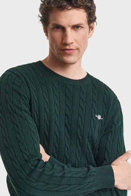 Чоловічий темно-зелений джемпер COTTON CABLE C-NECK Gant L 8050601 - изображение 4