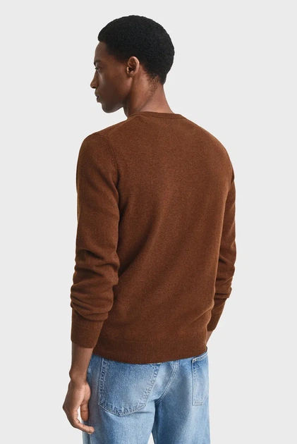 Чоловічий коричневий вовняний джемпер SUPERFINE LAMBSWOOL C-NECK Gant L 87211 - изображение 3