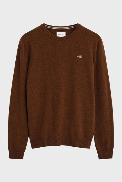 Чоловічий коричневий вовняний джемпер SUPERFINE LAMBSWOOL C-NECK Gant L 87211 - изображение 5