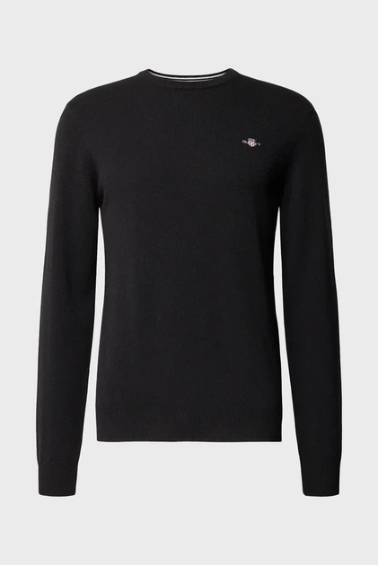 Чоловічий чорний вовняний джемпер SUPERFINE LAMBSWOOL C-NECK Gant M 87211 - изображение 5