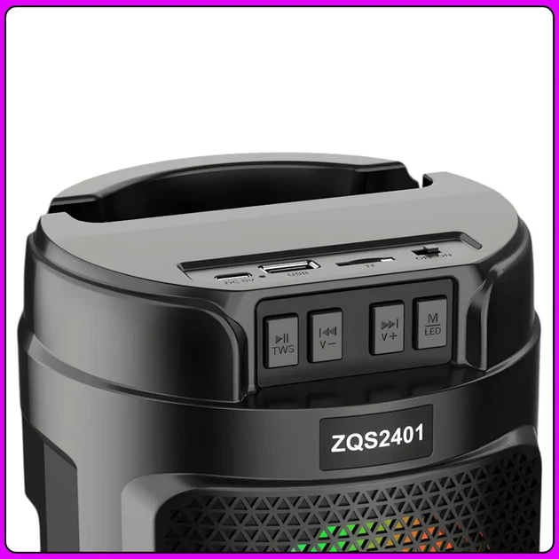 Портативна Bluetooth колонка 2х4" з RGB підсвітленням та підтримкою TWS ZQS2401 10W - Фото 2 Портативна Bluetooth колонка 2х4" з RGB підсвітленням та підтримкою TWS ZQS2401 10W - изображение 2