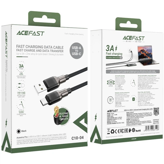 Кабель USB 2.0 AM-Type-CM, 1,2 м, 60W silicone braid C10-04 Acefast - Фото 4 Кабель USB 2.0 AM-Type-CM, 1,2 м, 60W silicone braid C10-04 Acefast - зображення 4