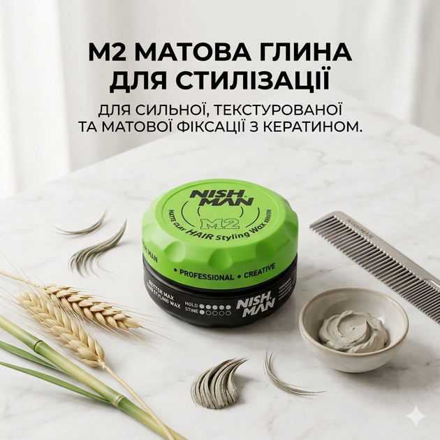 Матова глина для укладання волосся Nishman Matte Clay Hair Styling Wax M2 150 мл (NMN-126-M2) - изображение 2