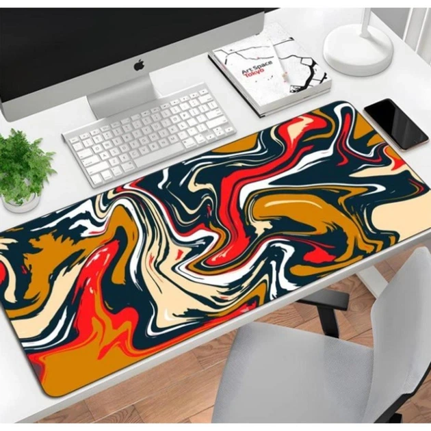 Игровой коврик для мыши Black Red 300×700×3 мм с жидким узором антискользящий гладкая поверхность - изображение 2