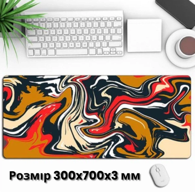 Игровой коврик для мыши Black Red 300×700×3 мм с жидким узором антискользящий гладкая поверхность - изображение 3