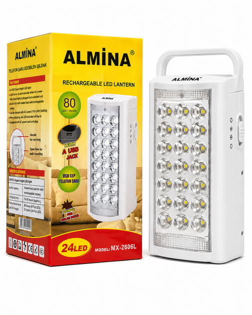 Ліхтар акумуляторний ALMINA MX-2606L 24 LED 6V 4Ah з USB-роз'ємом білий - зображення 5