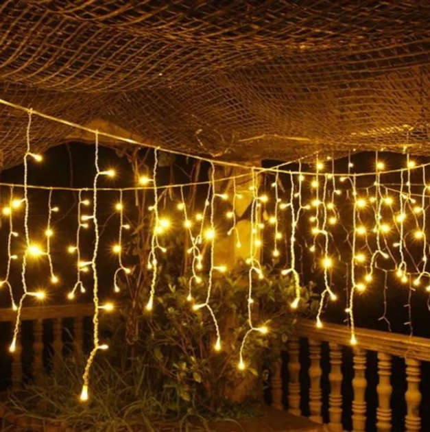 Новогодняя праздничная гирлянда бахрома 120 Led прозрачный провод 3х0.5 м Холодный белый - изображение 16