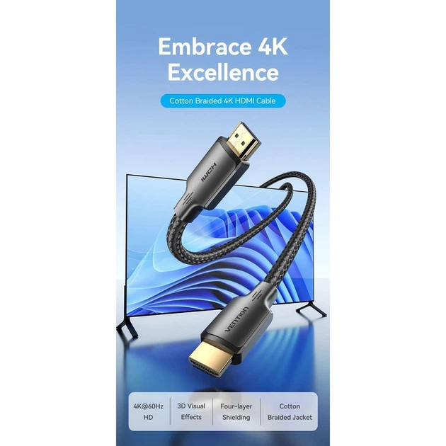 Кабель Vention HDMI-HDMI V 2.0 20 м (ALLBQ) - Фото 3 Кабель Vention HDMI-HDMI V 2.0 20 м (ALLBQ) - зображення 3