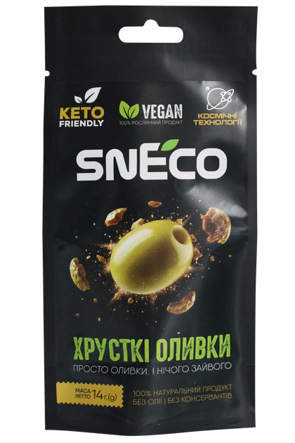 Упаковка сушеных оливок snEco Хрустящая Зеленая 14 г х 2 упаковки (0.028 кг) (4823095056037) - изображение 2