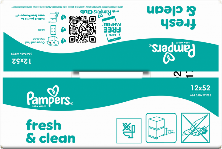 Набір вологих серветок Pampers Fresh & Clean 12 х 52 шт (8006530098403) - зображення 5