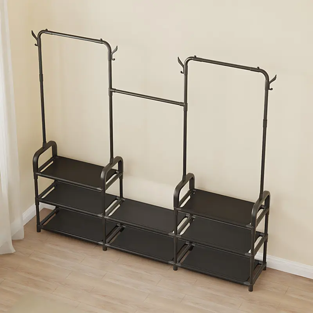 Стійка-вішалка для одягу та взуття Model1BLACK — 164×137×26см, 11полок, 4гачки, підлогова, нержавіюча сталь - зображення 5