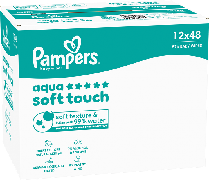 Набір вологих серветок Pampers Aqua Soft Touch 12 x 48 шт (8006530140225) - зображення 2