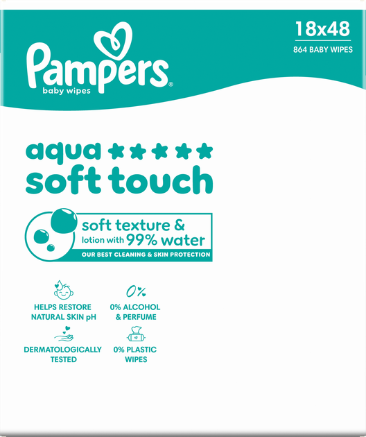 Zestaw chusteczek nawilżanych Pampers Aqua Soft Touch 18 x 48 szt (8006530139977) - obraz 2