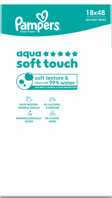 Zestaw chusteczek nawilżanych Pampers Aqua Soft Touch 18 x 48 szt (8006530139977) - obraz 4