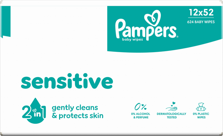 Набір вологих серветок Pampers Sensitive 12 х 52 шт (8006540523100) - зображення 2