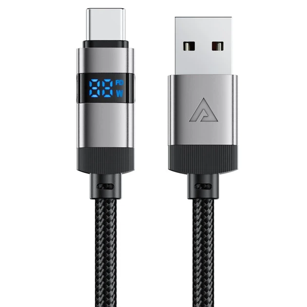 Кабель ACEFAST C15-04 USB-A to USB-C zinc alloy digital display braided charging data cable Black - Фото 1 Кабель ACEFAST C15-04 USB-A to USB-C zinc alloy digital display braided charging data cable Black - изображение 1