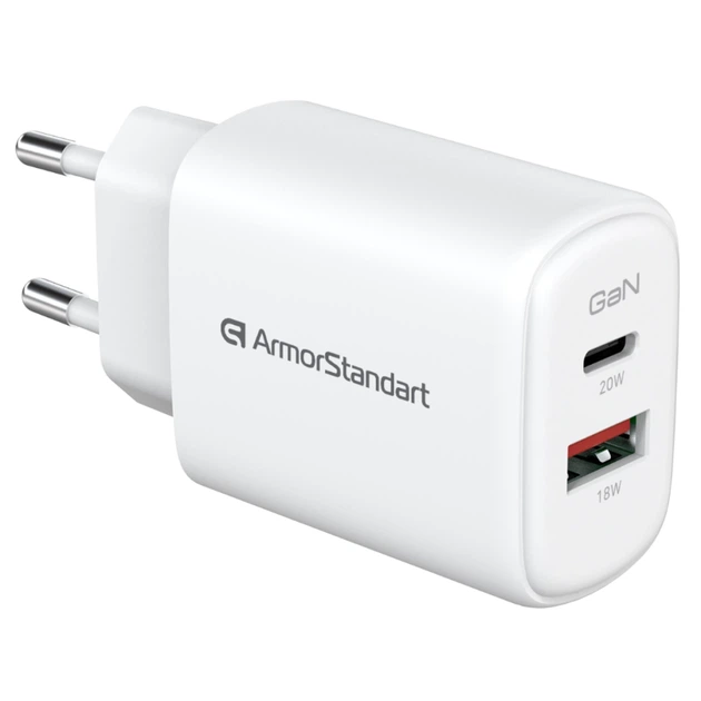 Зарядний пристрій Armorstandart 1xUSB-C + 1xUSB 20W GaN white (ARM89531) - зображення 3